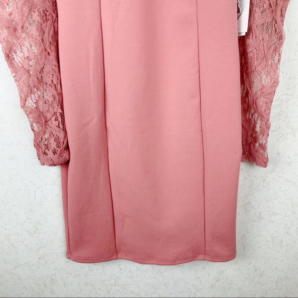 Iris floral lace balloon sleeves blush pink dress romantic - Picture 2 of 12